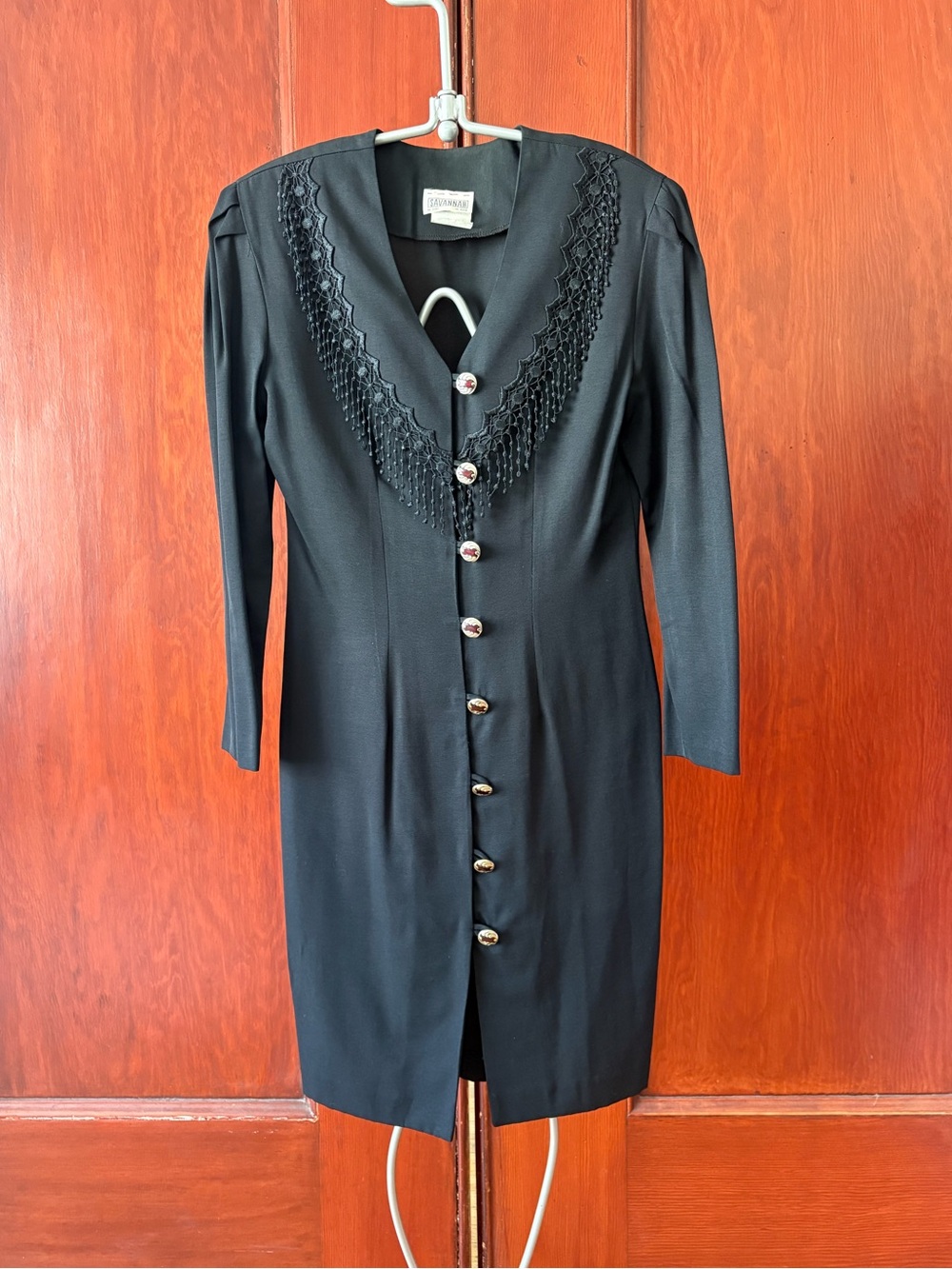 VINTAGE 80-90s Black Rayon Gothic Cowgirl Dress